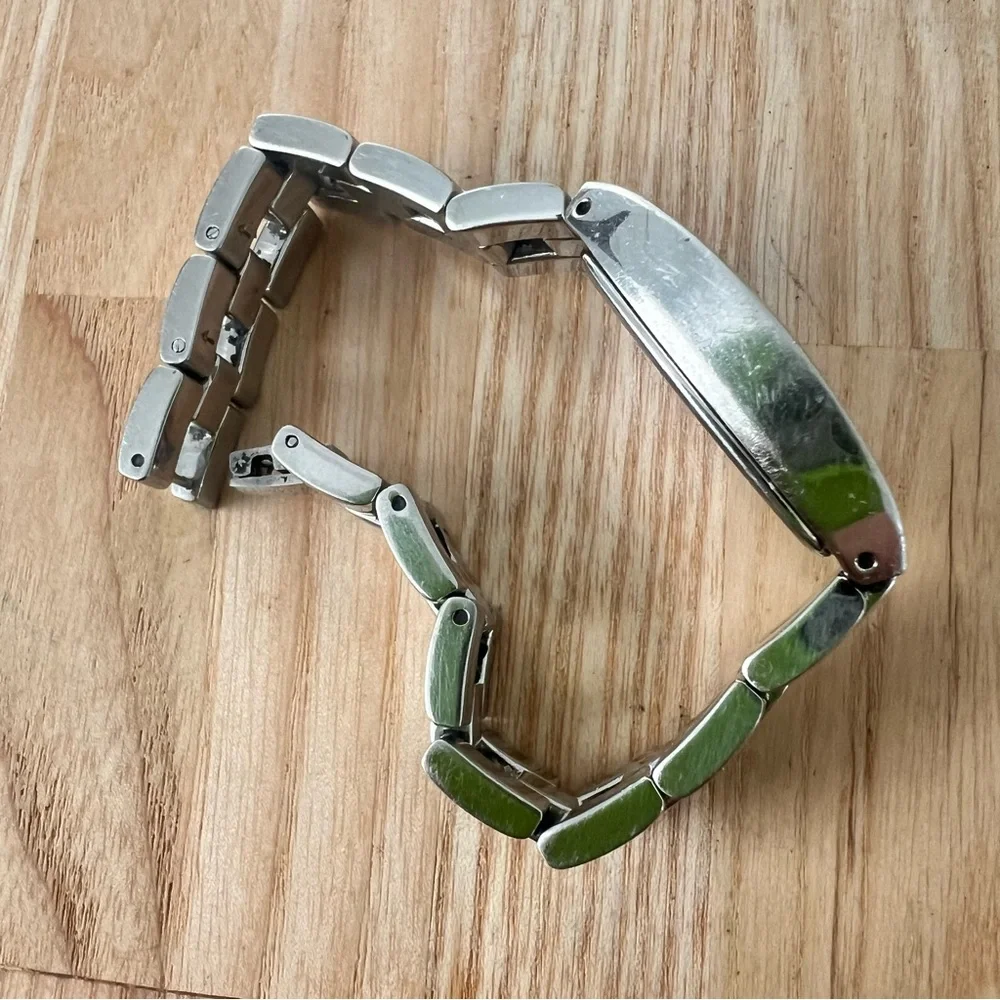Eddie Bauer ladies rectangular silver tone bracelet watch NEW BATTERY
